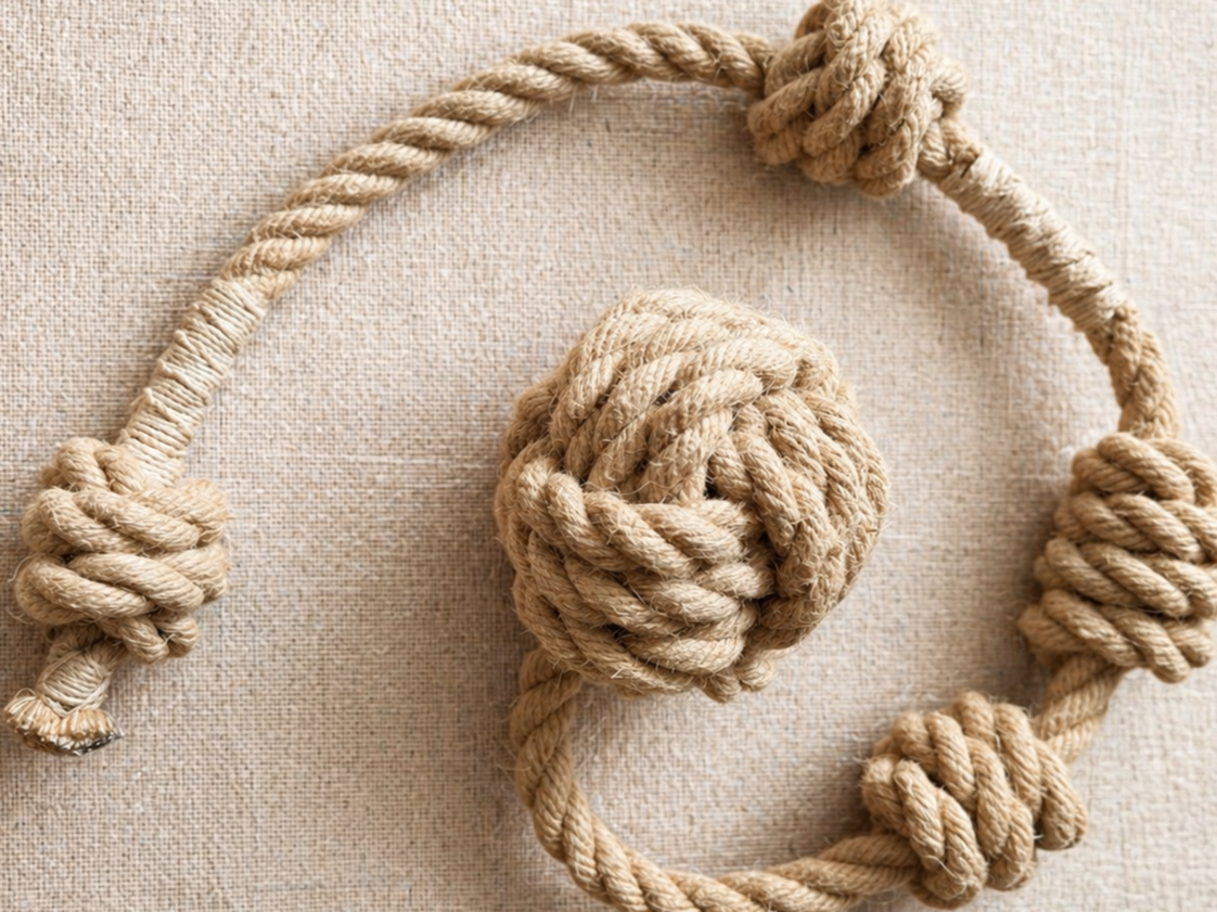 16mm hemp flow mace rope coil and finished knot detail